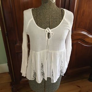 American Eagle White Sheer Peasant Tunic Top Ivory